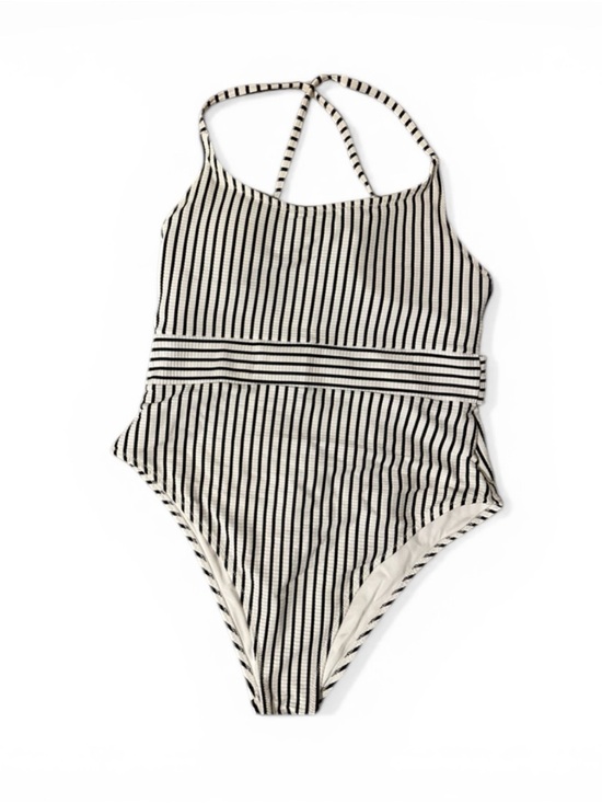 Shade & Shore Other - Shade & Shore Striped One Piece Swimsuit L Black White Slimming High Cut